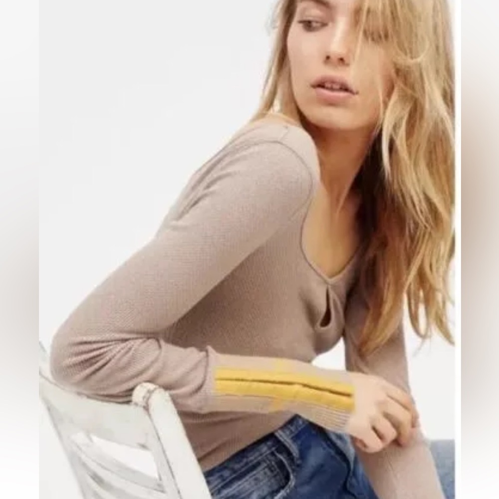WE THE FREE People Small Mod Striped Sweater Snap Cuff Thermal Long Sleeve‎ Top